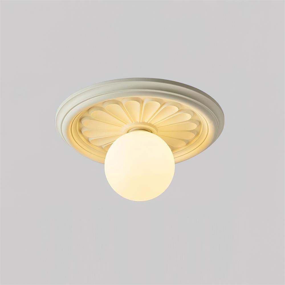 Ivorelle Vintage Carved Ceiling Light with Globe Shade