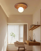 Ivorelle Vintage Carved Ceiling Light with Globe Shade