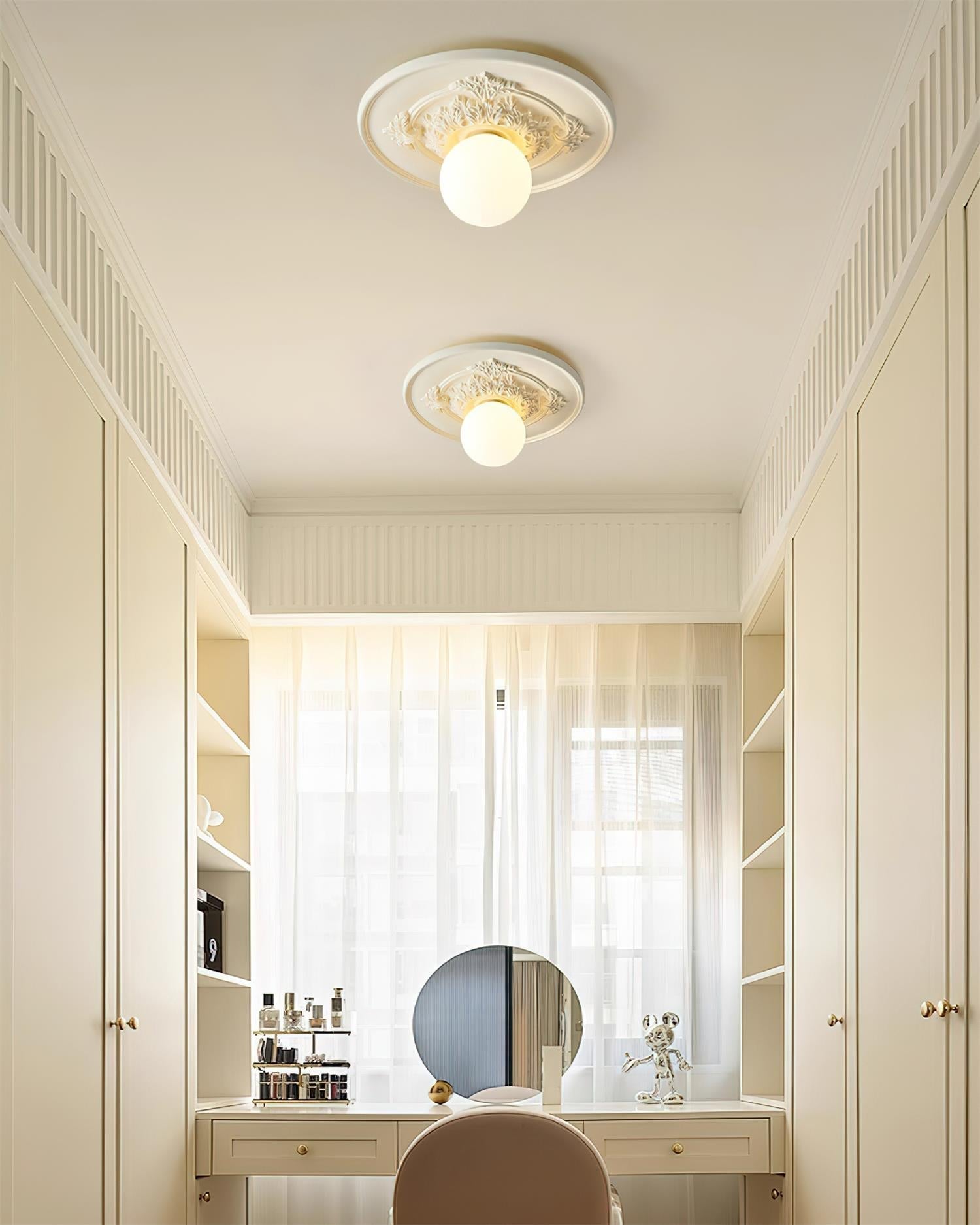 Ivorelle Vintage Carved Ceiling Light with Globe Shade