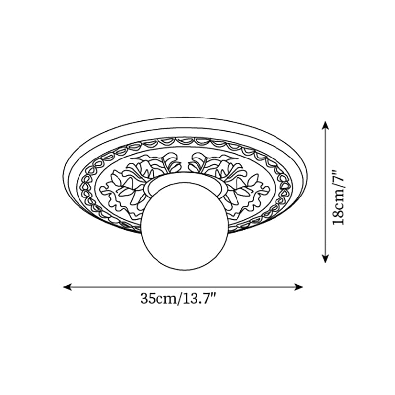 Ivorelle Vintage Carved Ceiling Light with Globe Shade