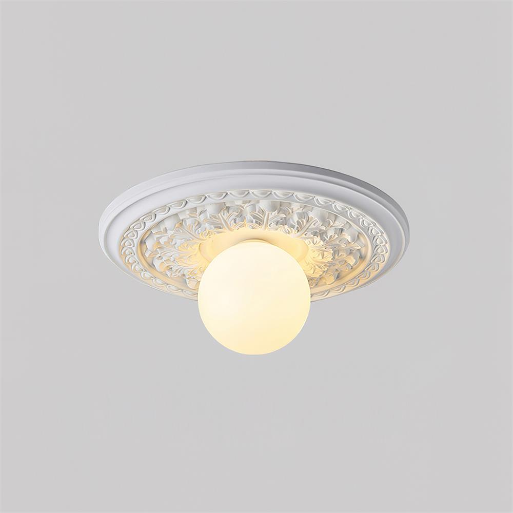 Ivorelle Vintage Carved Ceiling Light with Globe Shade