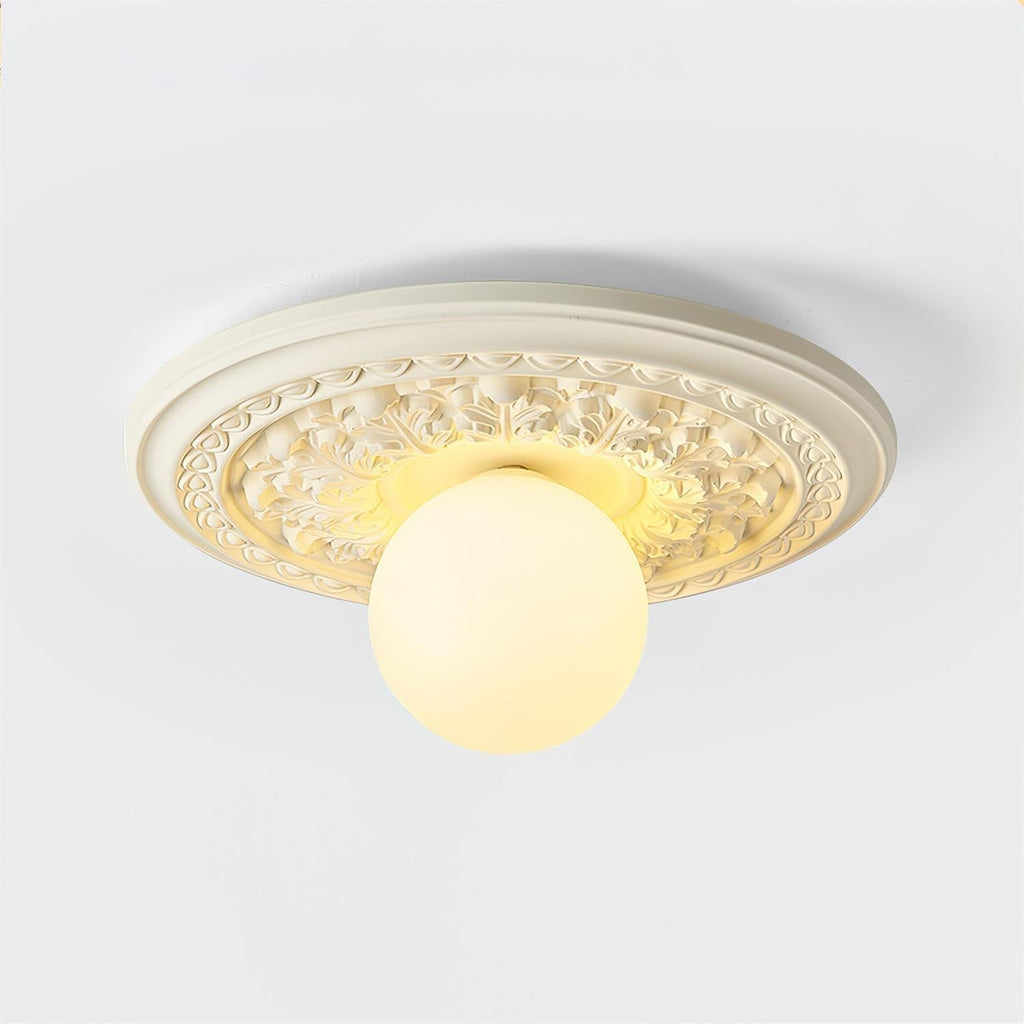 Ivorelle Vintage Carved Ceiling Light with Globe Shade