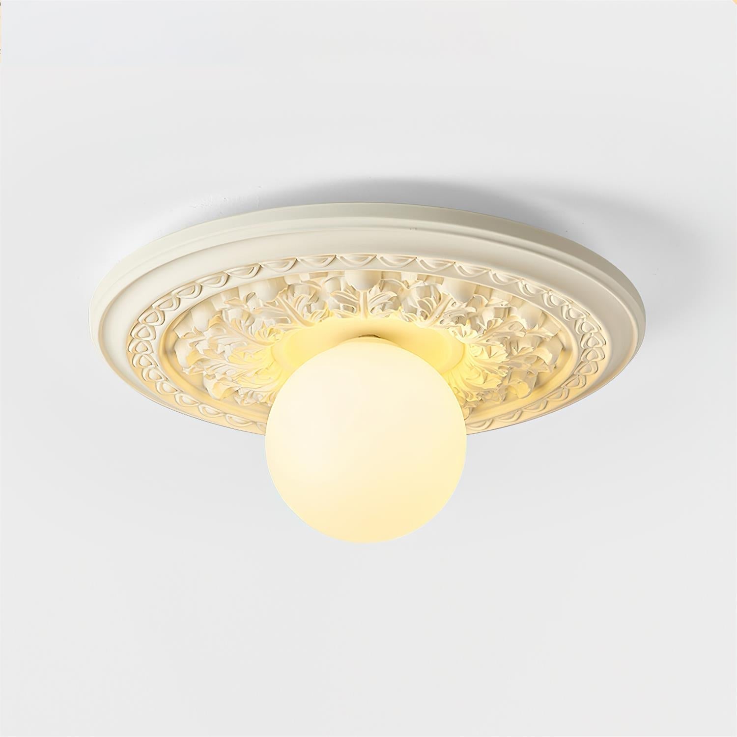 Ivorelle Vintage Carved Ceiling Light with Globe Shade