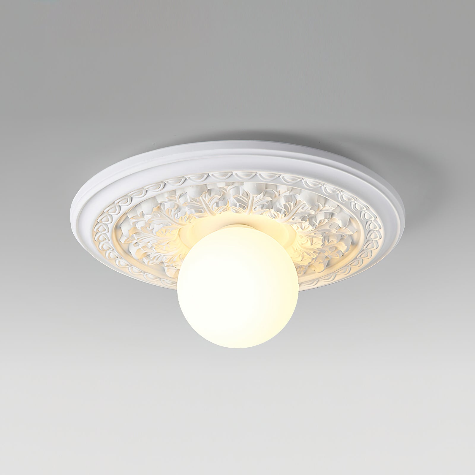 Ivorelle Vintage Carved Ceiling Light with Globe Shade