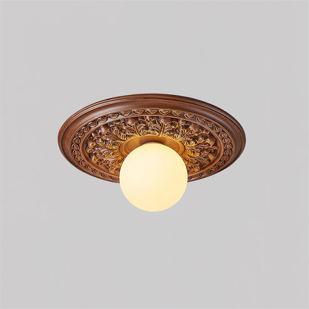 Ivorelle Vintage Carved Ceiling Light with Globe Shade