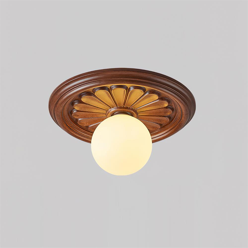 Ivorelle Vintage Carved Ceiling Light with Globe Shade