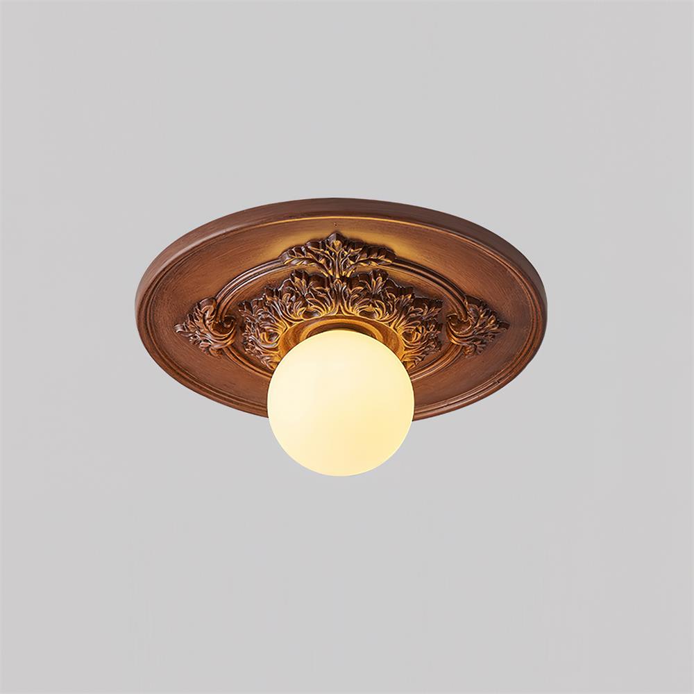 Ivorelle Vintage Carved Ceiling Light with Globe Shade