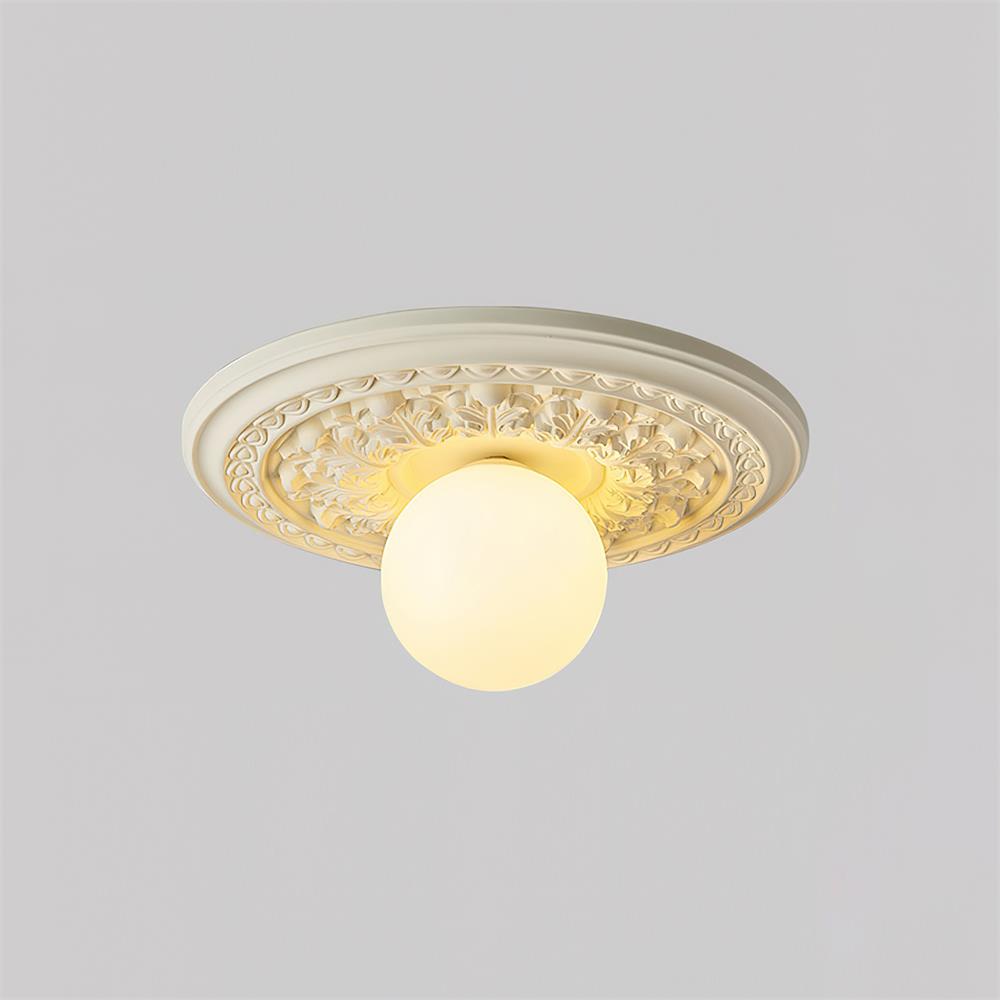 Ivorelle Vintage Carved Ceiling Light with Globe Shade