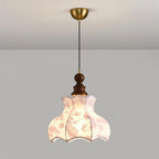 Pendant Lamp Metal and Wood Fabric Vintage Floral Elegant