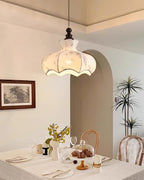 Pendant Lamp Metal and Wood Fabric Vintage Floral Elegant