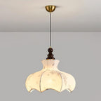 Pendant Lamp Metal and Wood Fabric Vintage Floral Elegant