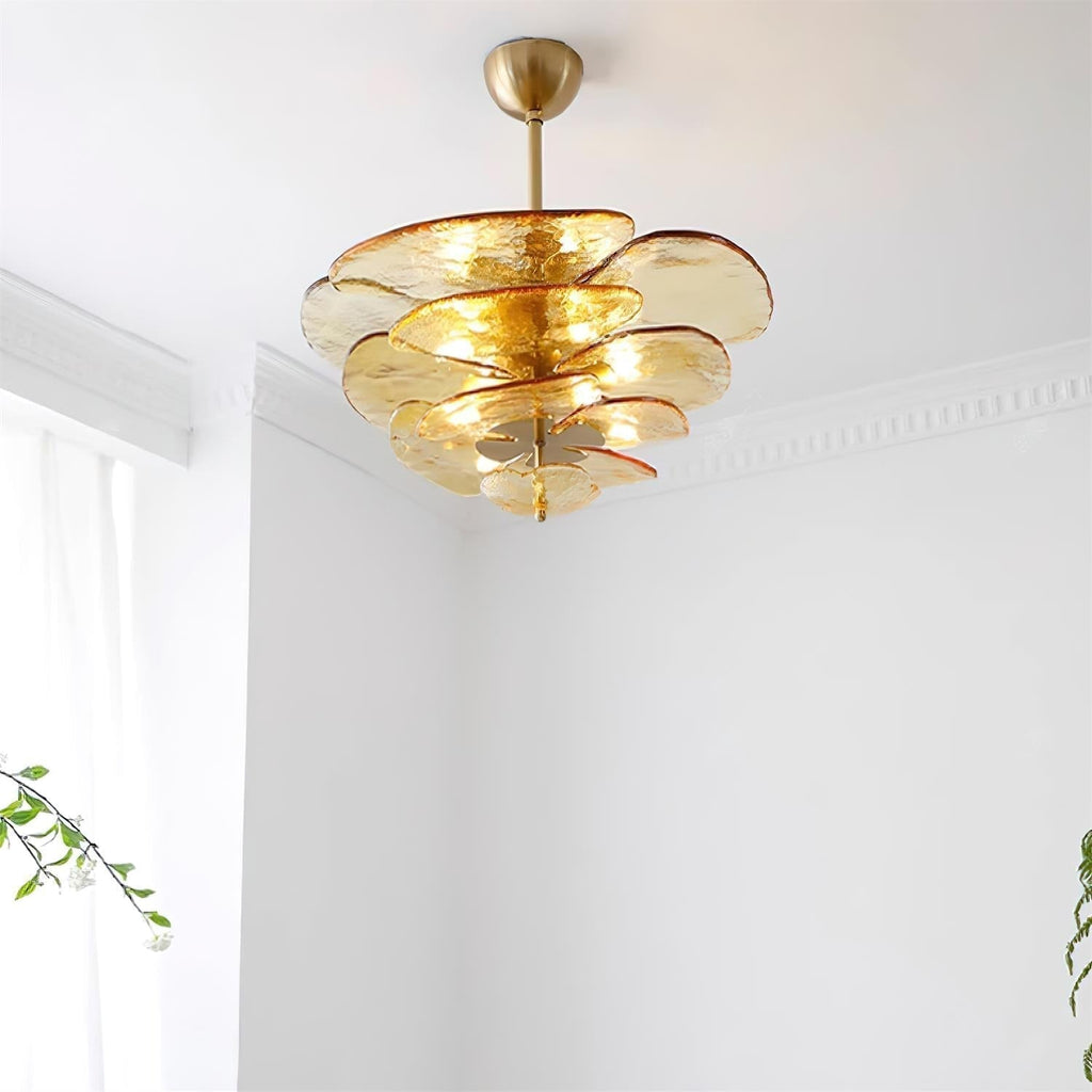 Lotus Chandelier Glass Contemporary Leaf Layered