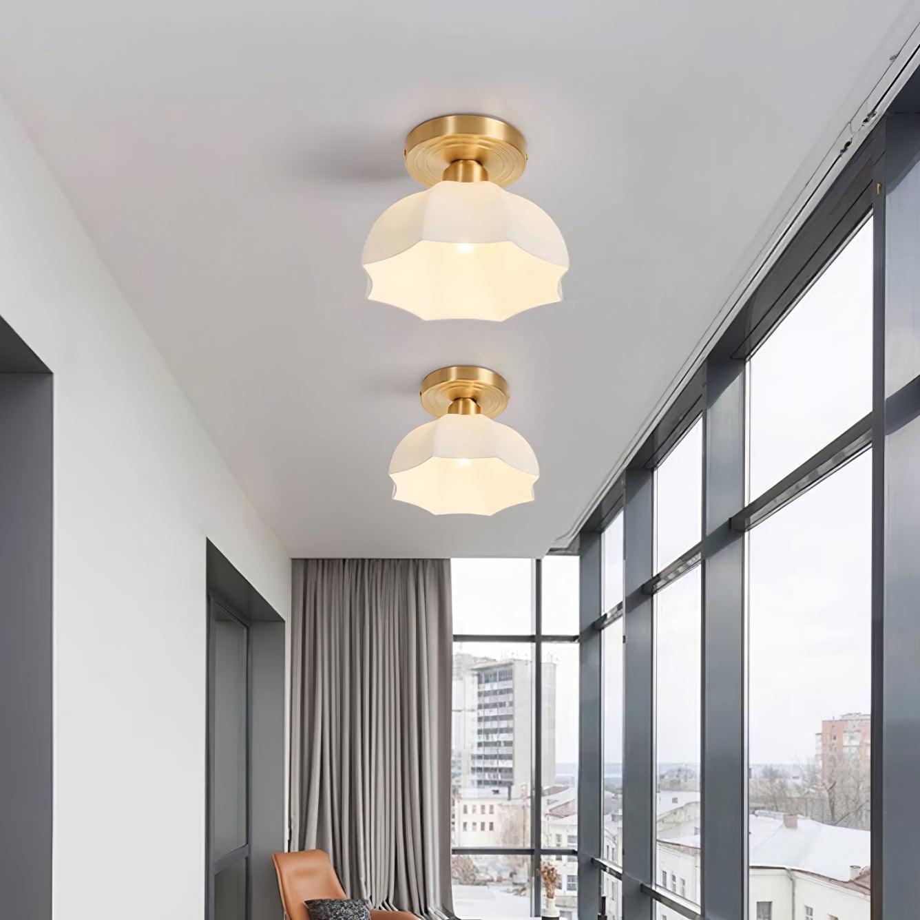 Avelin Brass Base and Opal Glass Flush Mount Ceiling Light