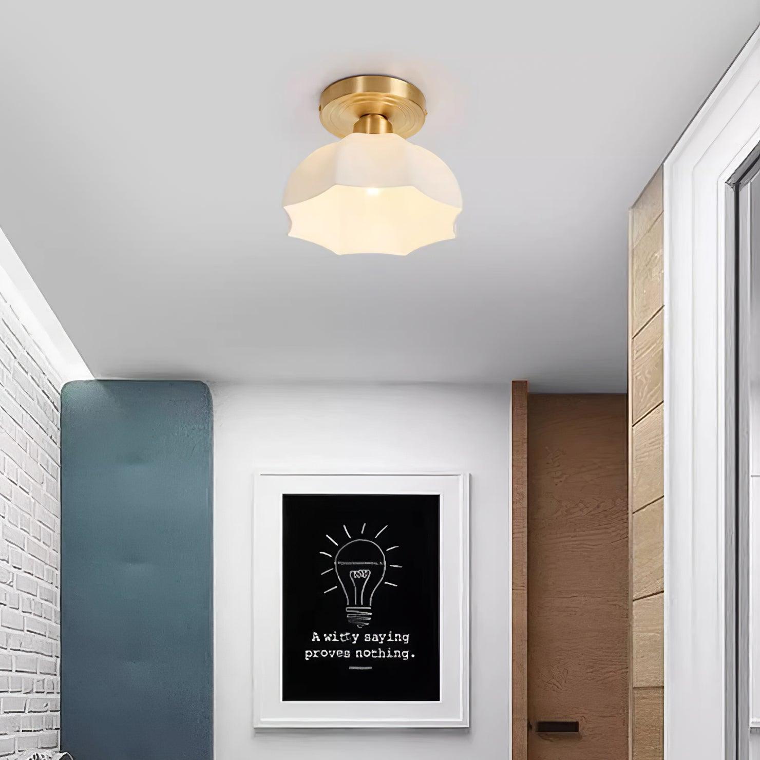 Avelin Brass Base and Opal Glass Flush Mount Ceiling Light