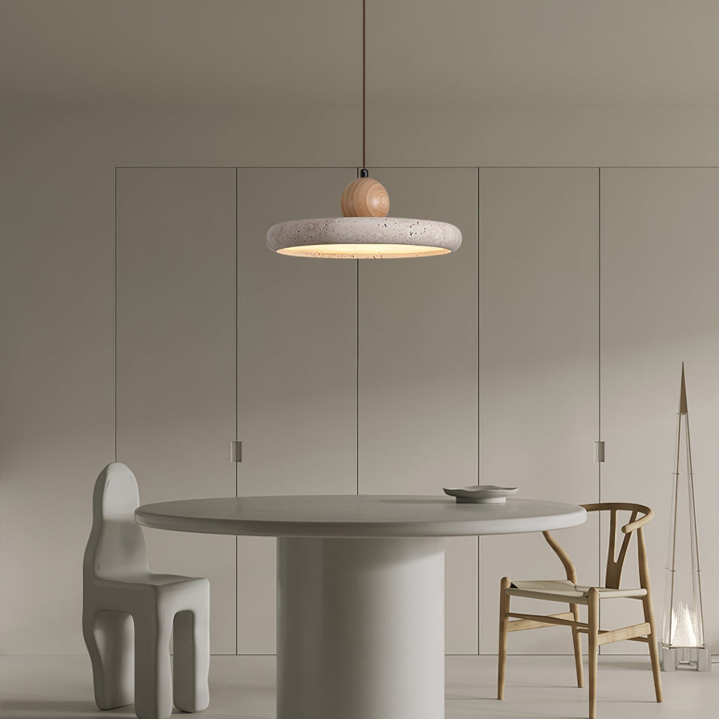 Opalyn Travertine & Wood Pendant Light