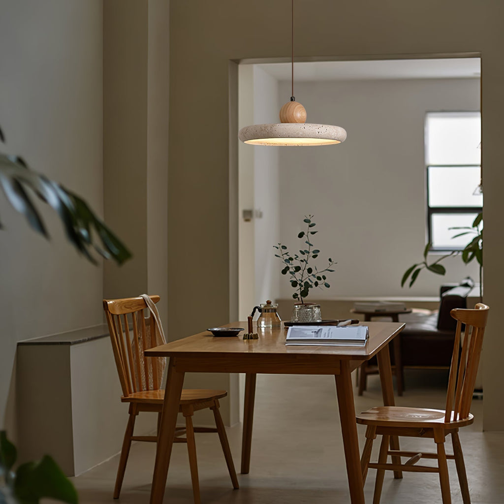 Opalyn Travertine & Wood Pendant Light