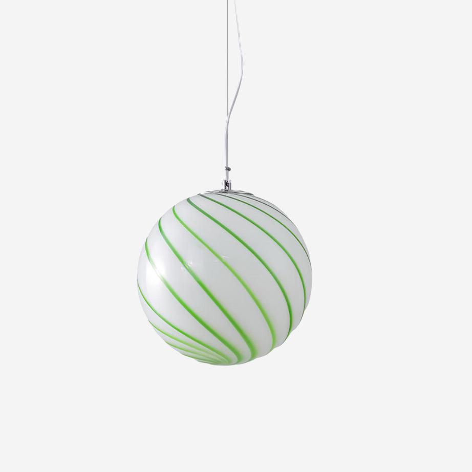 Pendant Lamp Glass Globe Light with Green Swirl Stripes