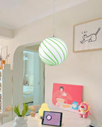 Pendant Lamp Glass Globe Light with Green Swirl Stripes