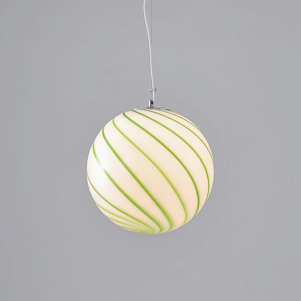 Pendant Lamp Glass Globe Light with Green Swirl Stripes