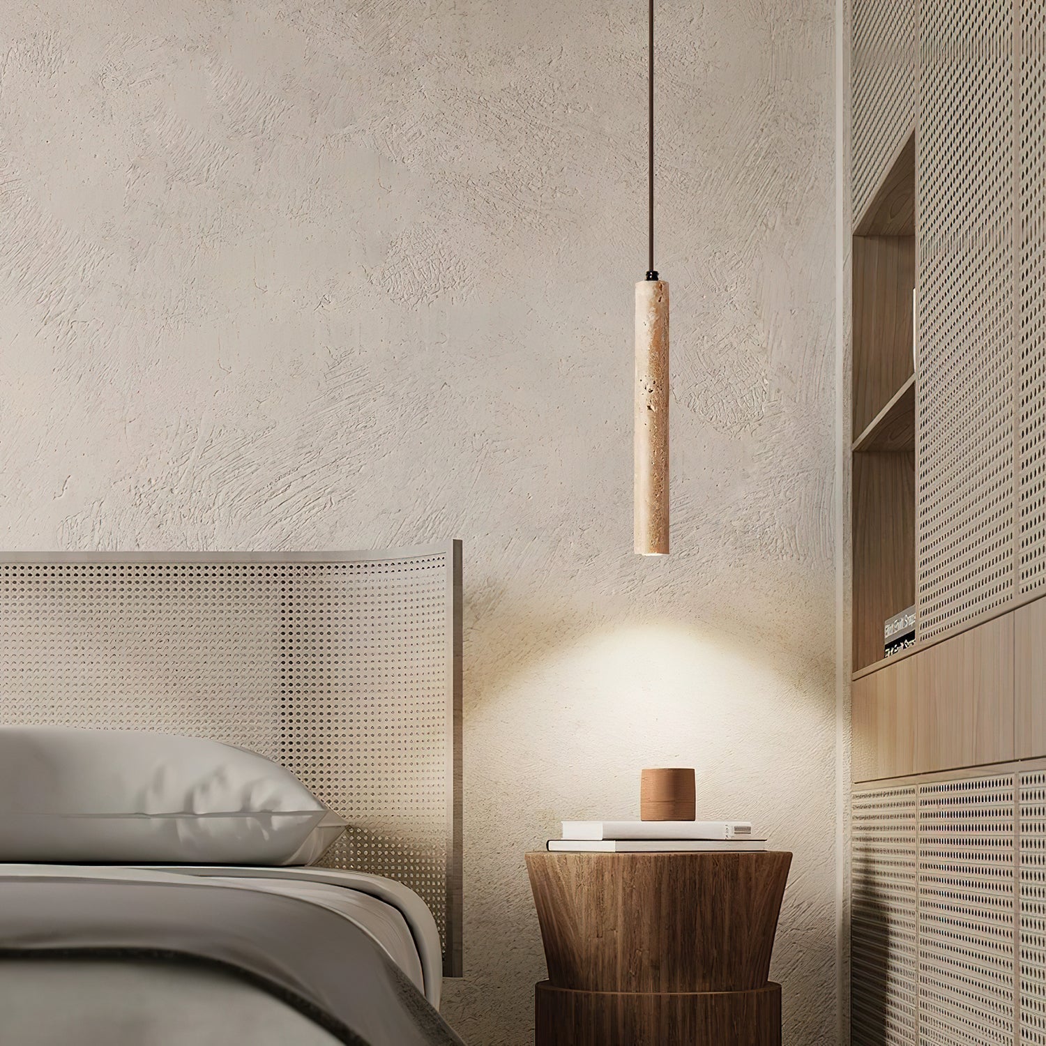 Olvynarae Cylindrical Travertine Pendant Light