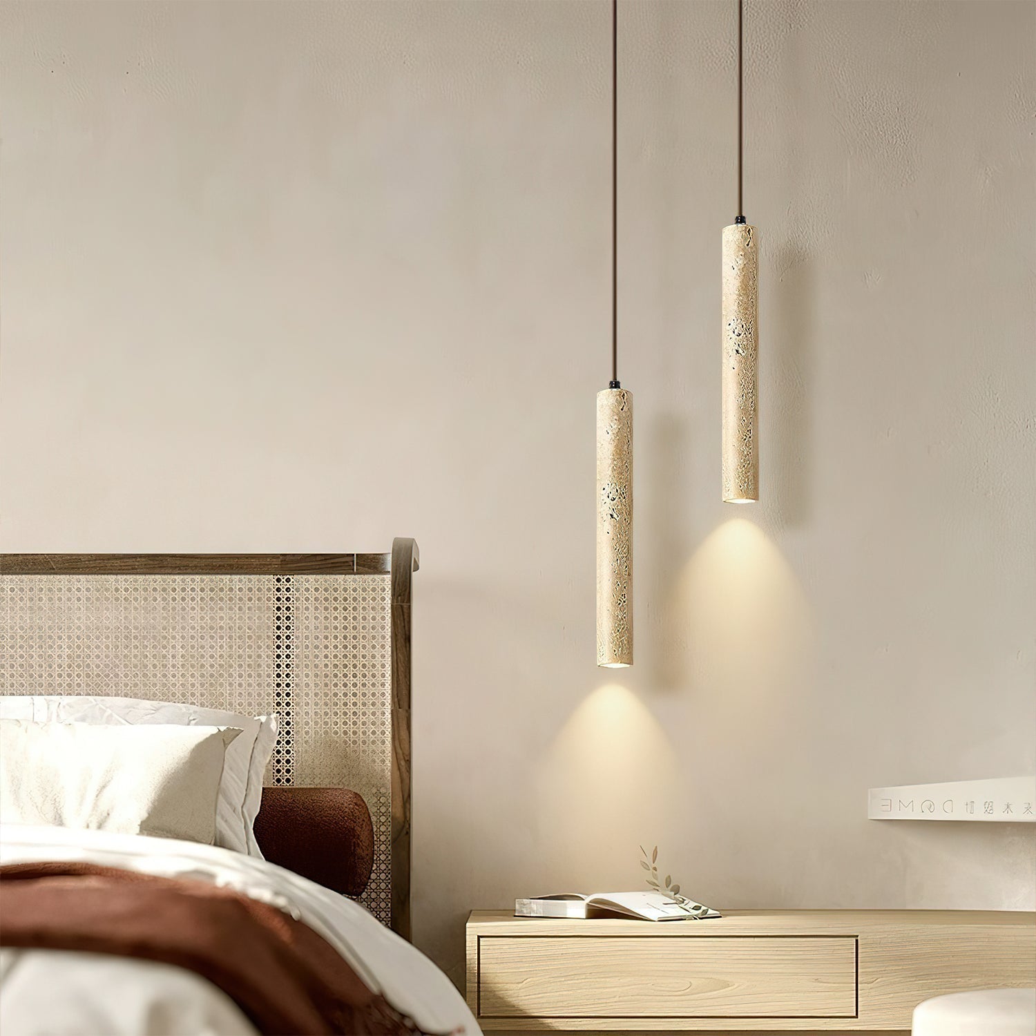 Olvynarae Cylindrical Travertine Pendant Light
