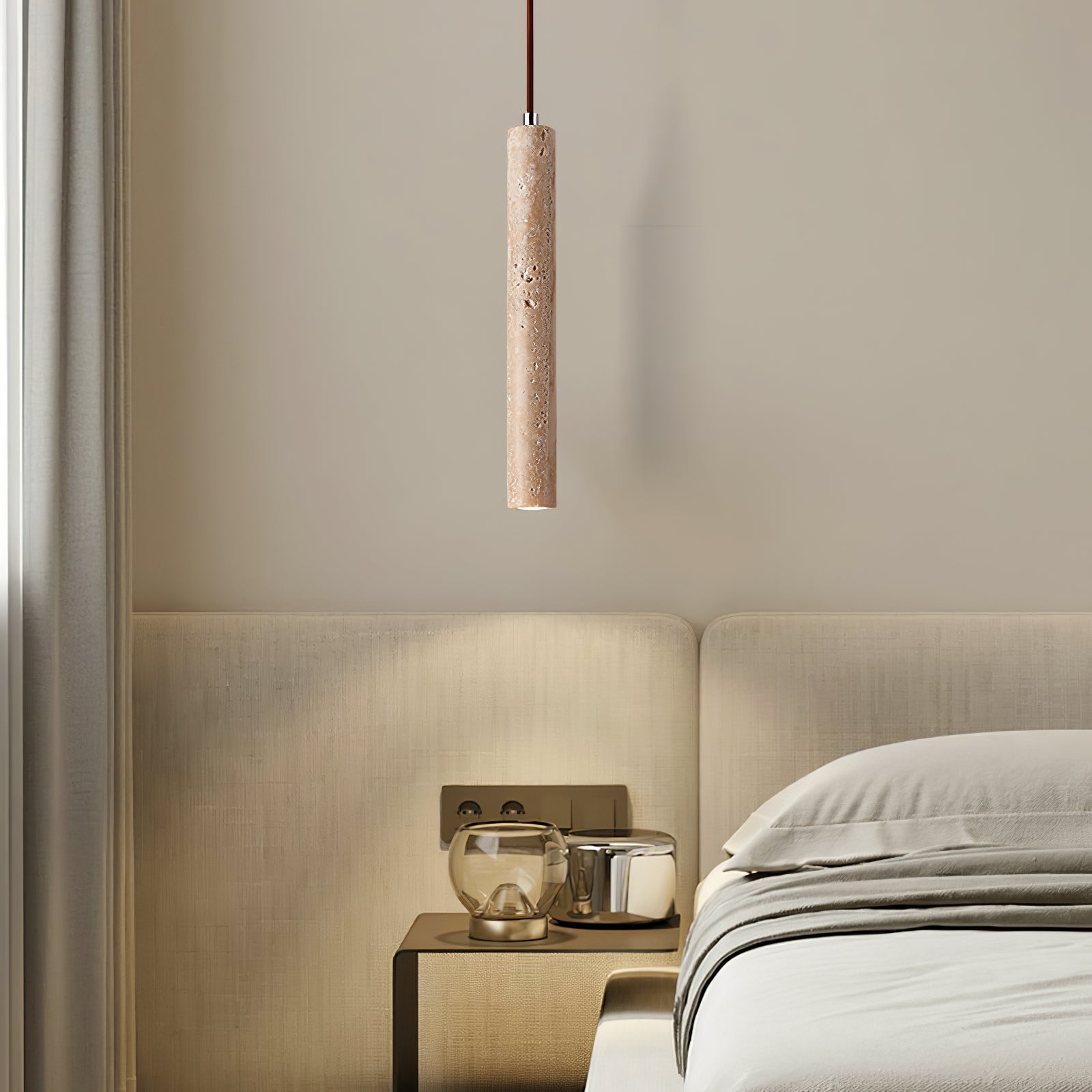 Olvynarae Cylindrical Travertine Pendant Light