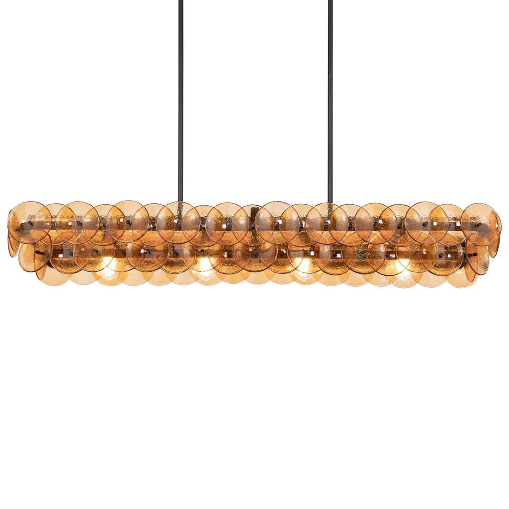 Aurora Chandelier Linear Amber Pressed Glass Disc Modern