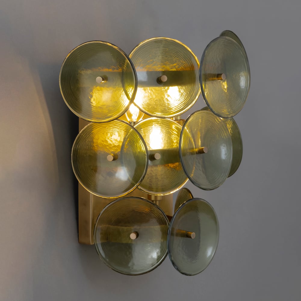 Aurora Wall Sconce Pressed Glass Disc Vintage Amber
