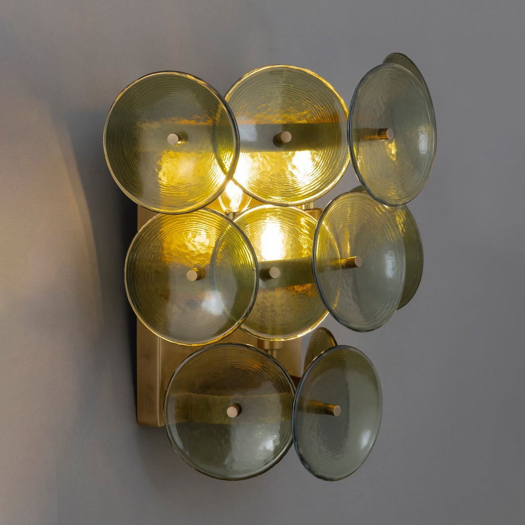 Aurora Wall Sconce Pressed Glass Disc Vintage Amber