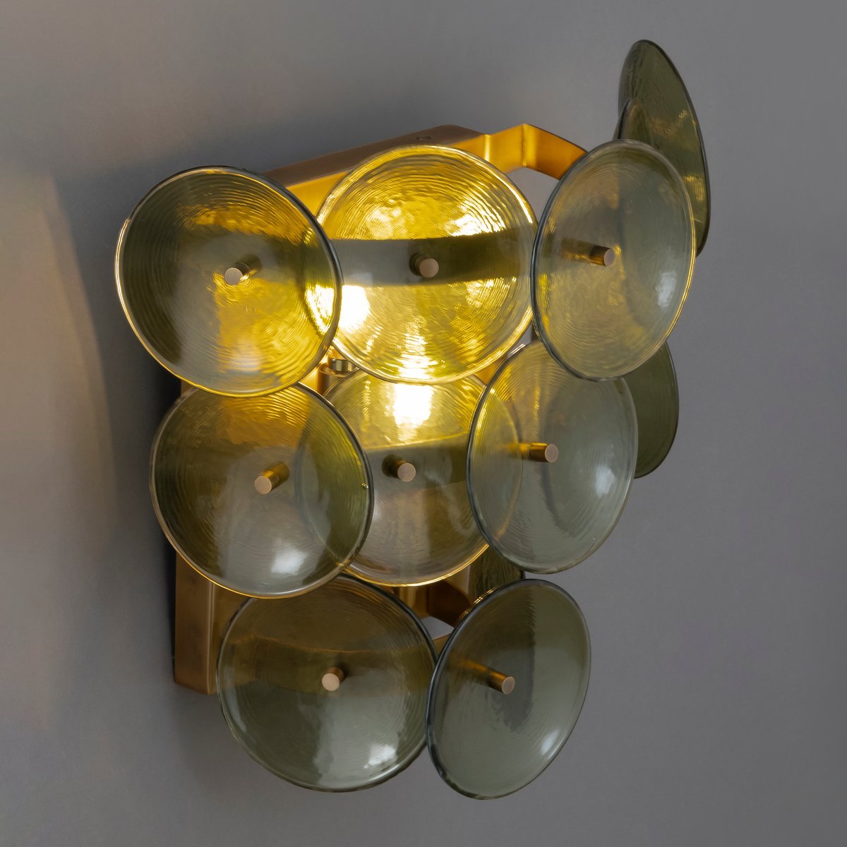 Aurora Wall Sconce Pressed Glass Disc Vintage Amber