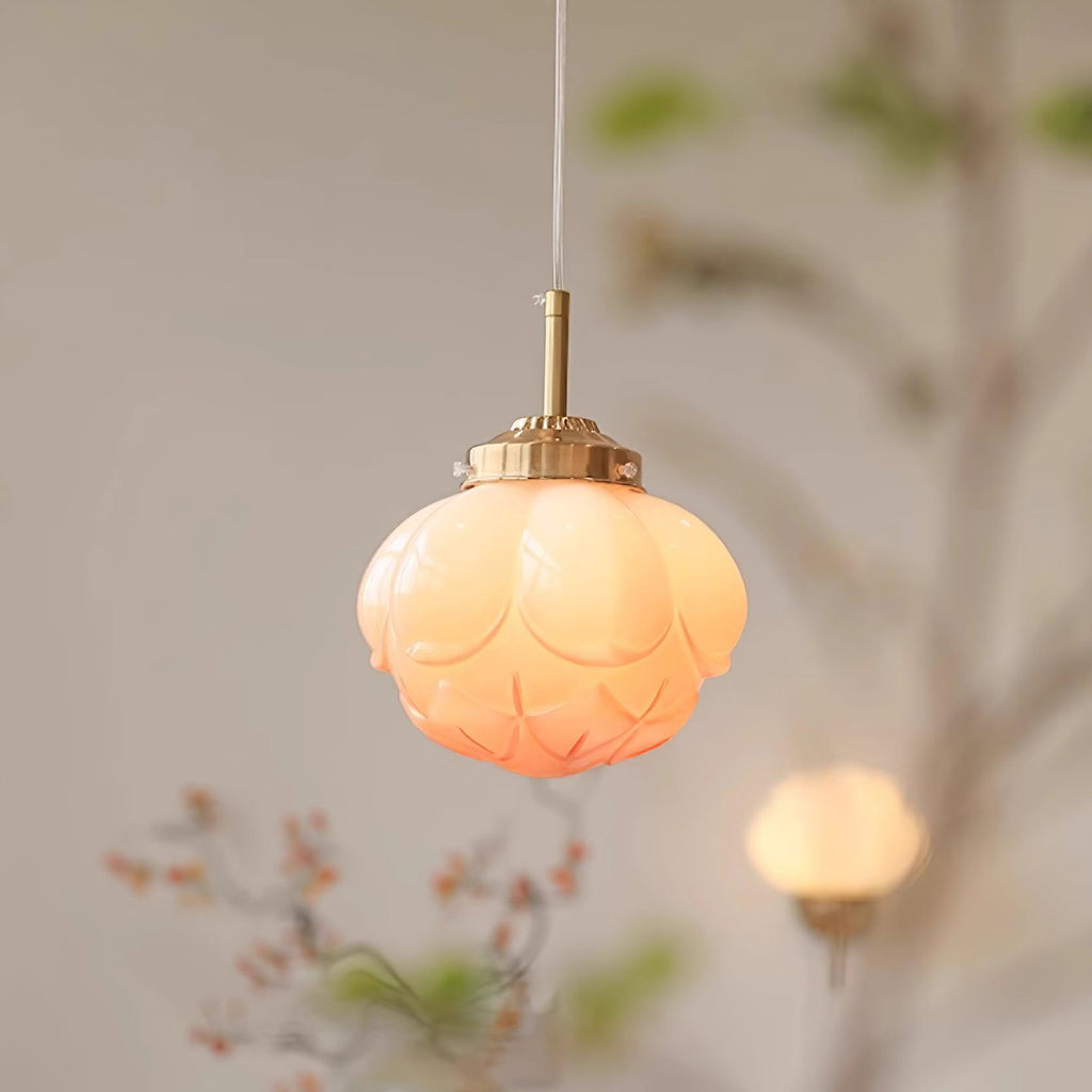 Pendant Lamp Metal and Glass Lotus Flower Shade Artistic Retro