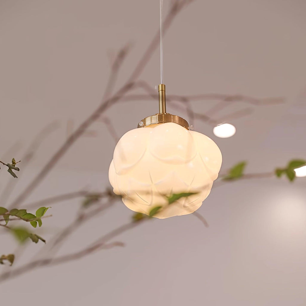 Pendant Lamp Metal and Glass Lotus Flower Shade Artistic Retro
