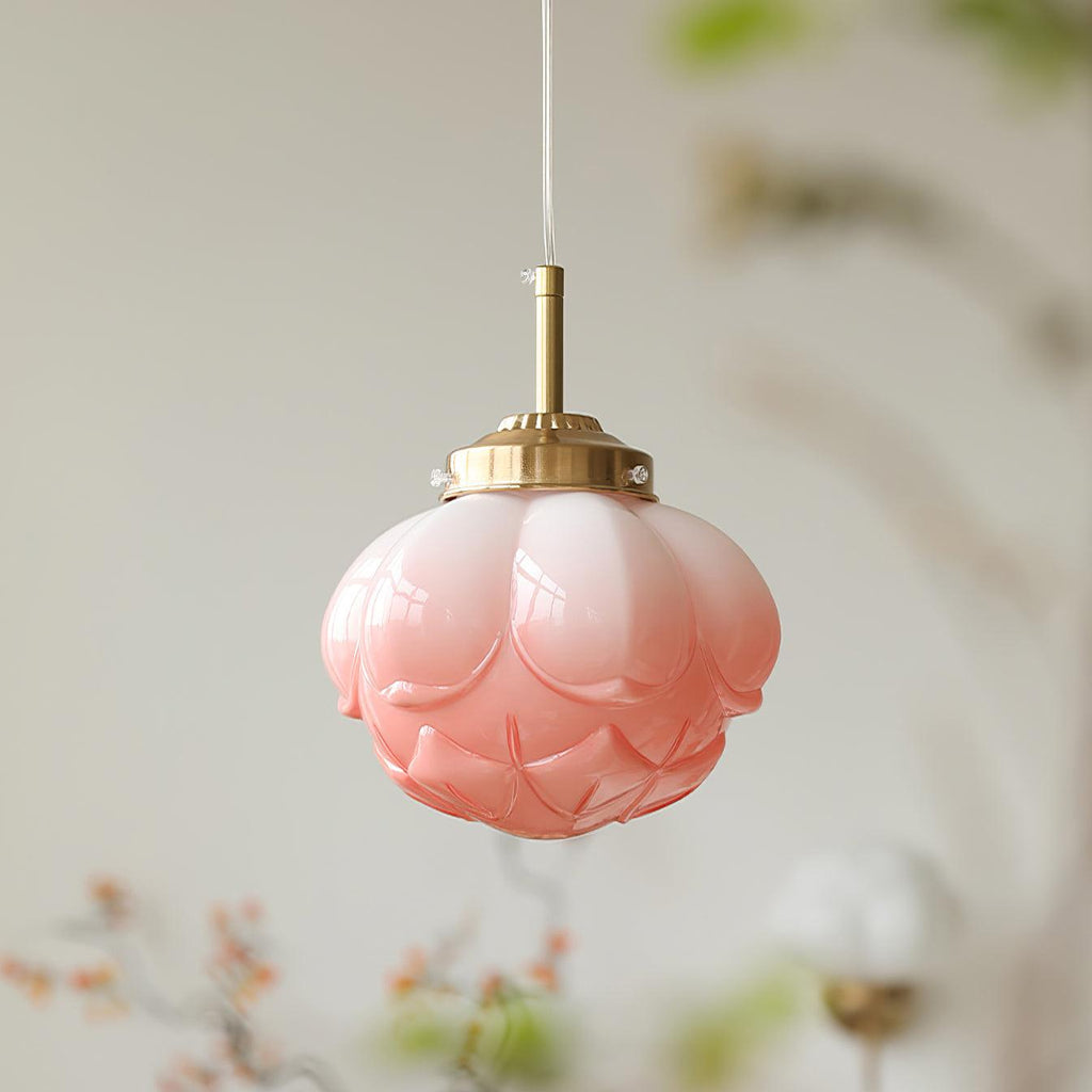 Pendant Lamp Metal and Glass Lotus Flower Shade Artistic Retro