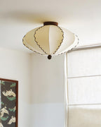 Ceiling Light Beige Fabric with Walnut Wood Accents Artistic