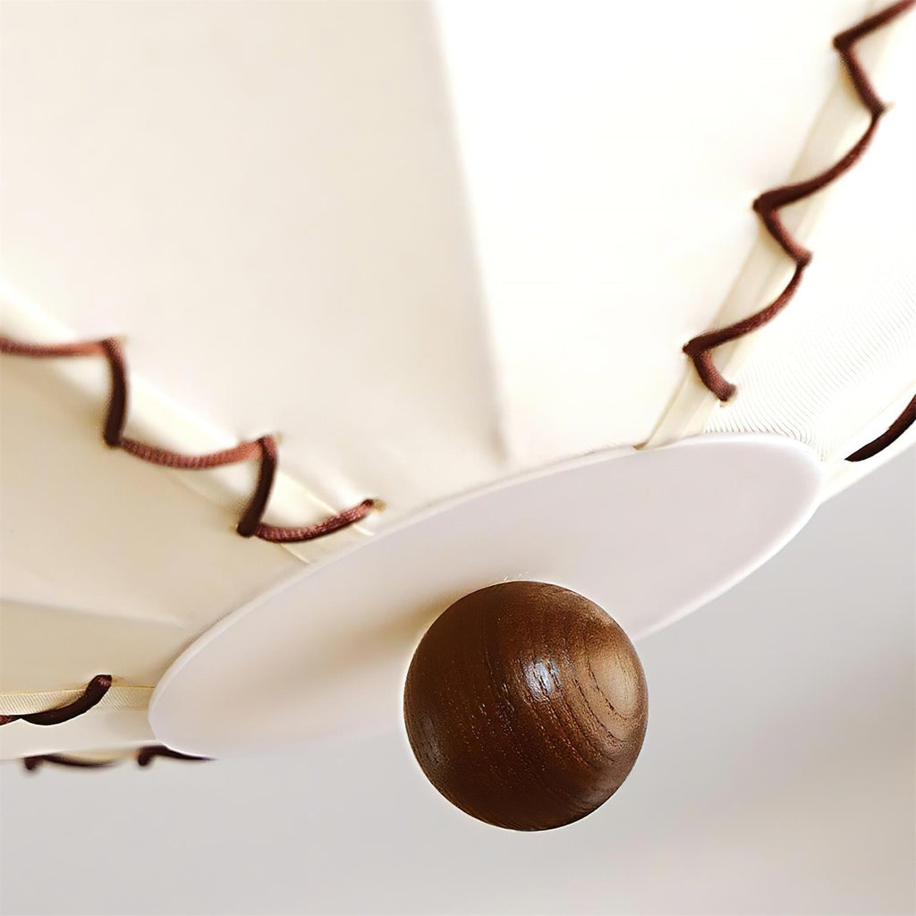 Ceiling Light Beige Fabric with Walnut Wood Accents Artistic