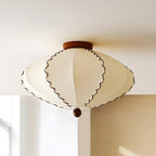 Ceiling Light Beige Fabric with Walnut Wood Accents Artistic