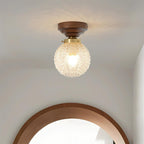 Ceiling Light Globe Shade Clear Glass Walnut Wood Canopy Brass