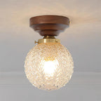 Ceiling Light Globe Shade Clear Glass Walnut Wood Canopy Brass
