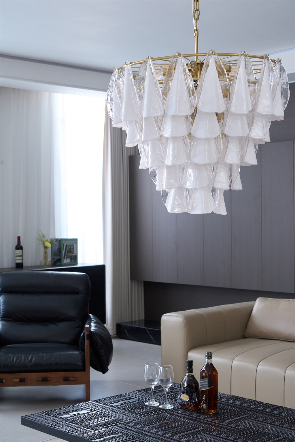 Aurora Chandelier White Leaf Glass Layered Modern