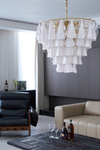 Aurora Chandelier White Leaf Glass Layered Modern