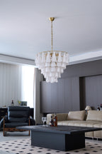 Aurora Chandelier White Leaf Glass Layered Modern