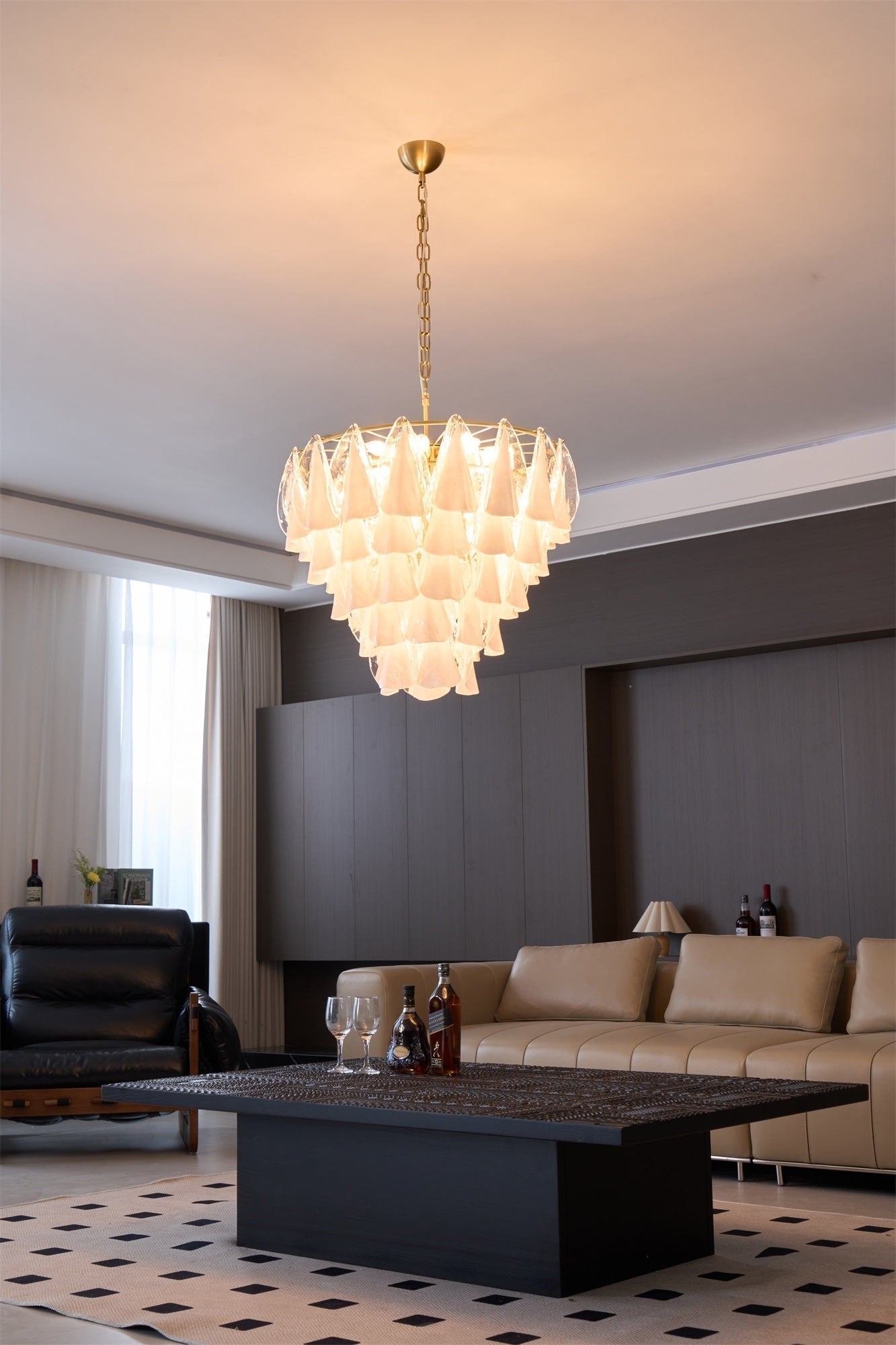 Aurora Chandelier White Leaf Glass Layered Modern