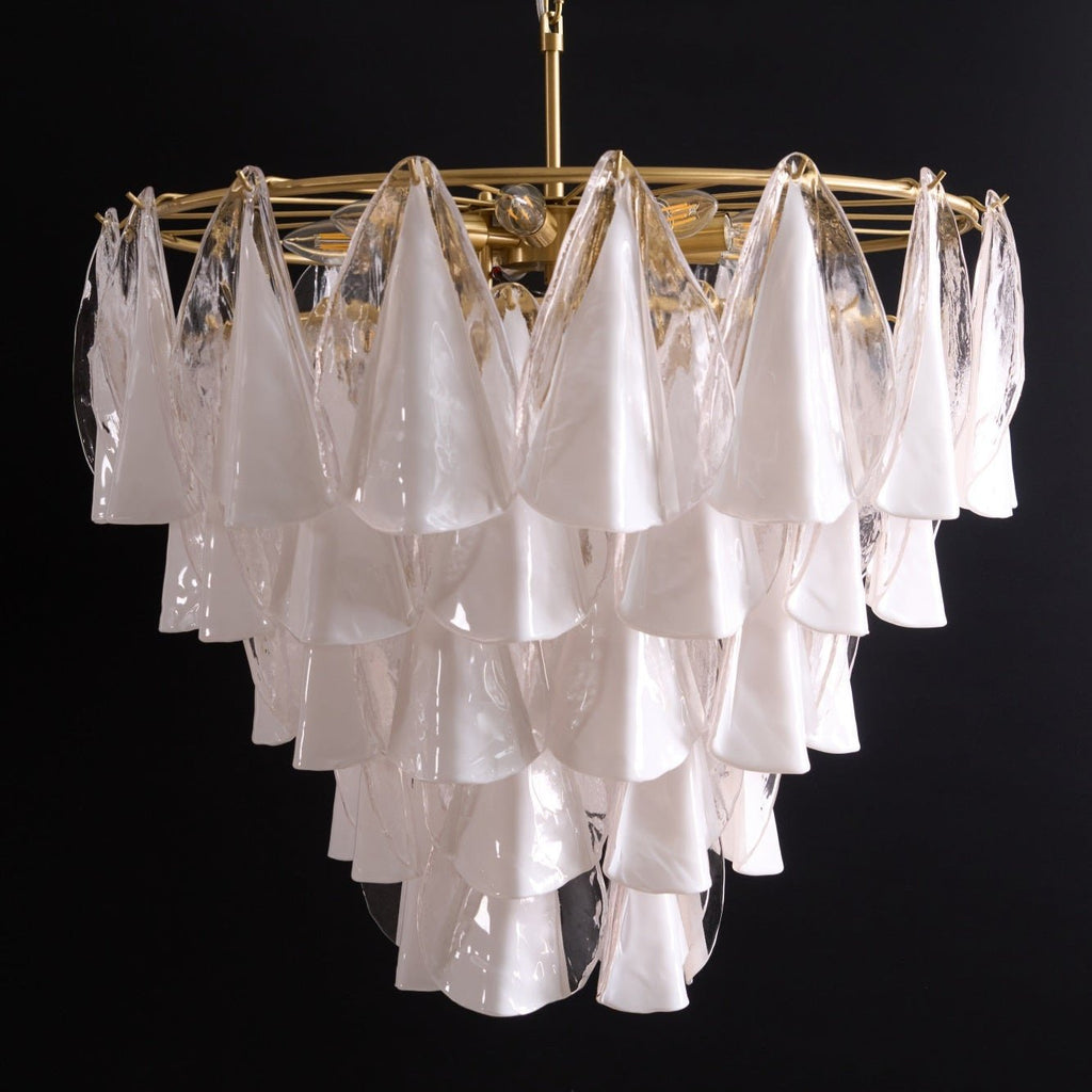 Aurora Chandelier White Leaf Glass Layered Modern