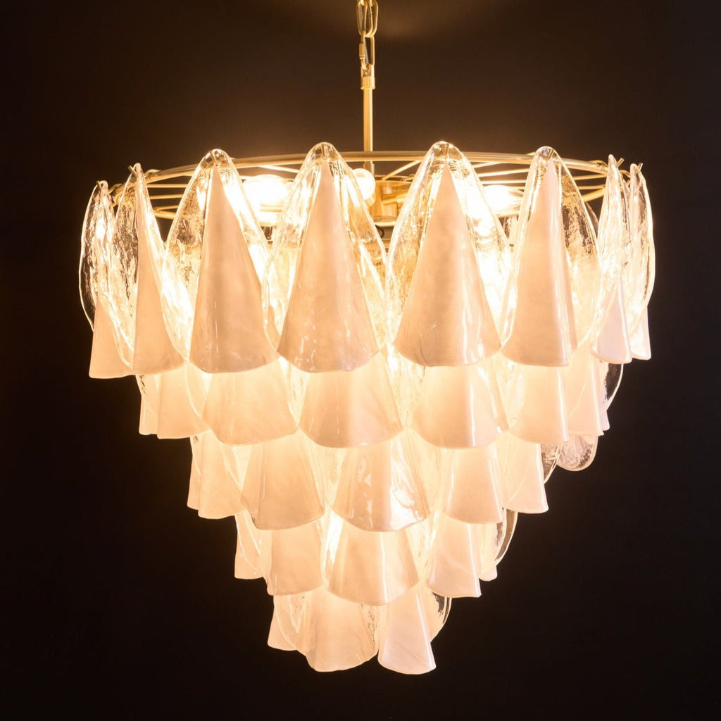 Aurora Chandelier White Leaf Glass Layered Modern