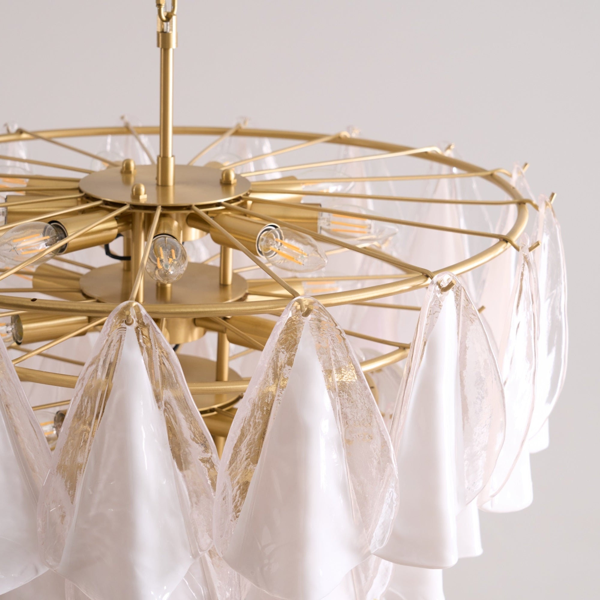 Aurora Chandelier White Leaf Glass Layered Modern