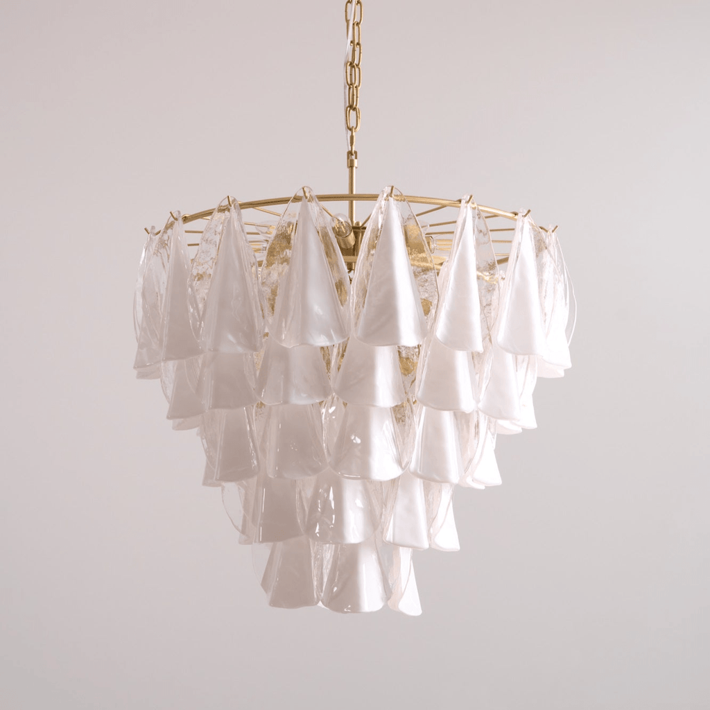 Aurora Chandelier White Leaf Glass Layered Modern