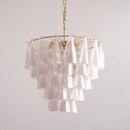 Aurora Chandelier White Leaf Glass Layered Modern