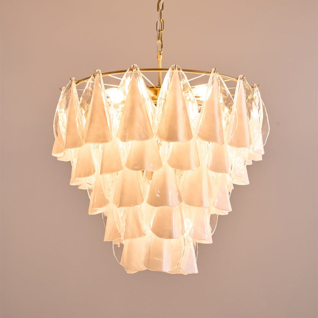 Aurora Chandelier White Leaf Glass Layered Modern