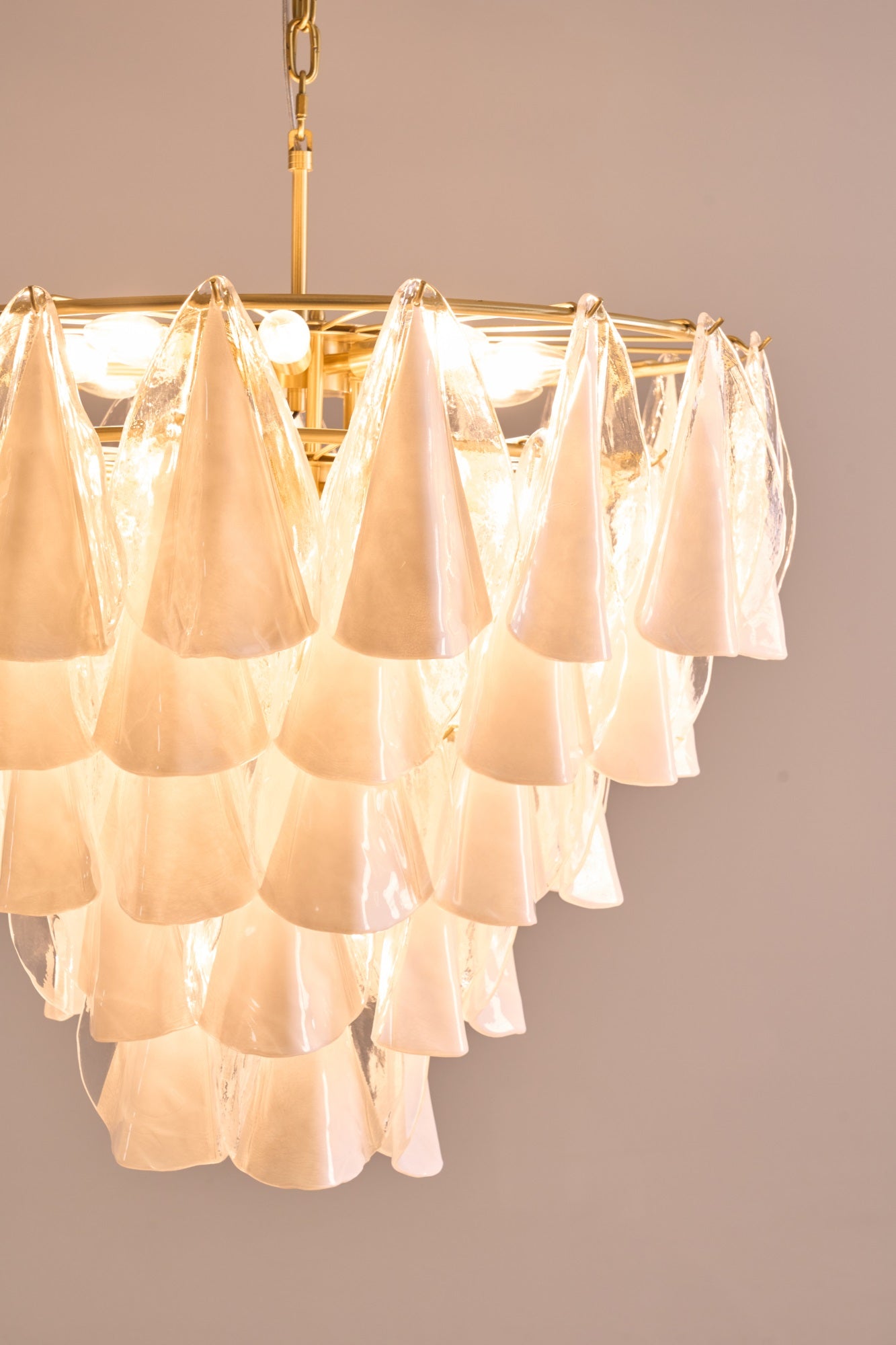 Aurora Chandelier White Leaf Glass Layered Modern