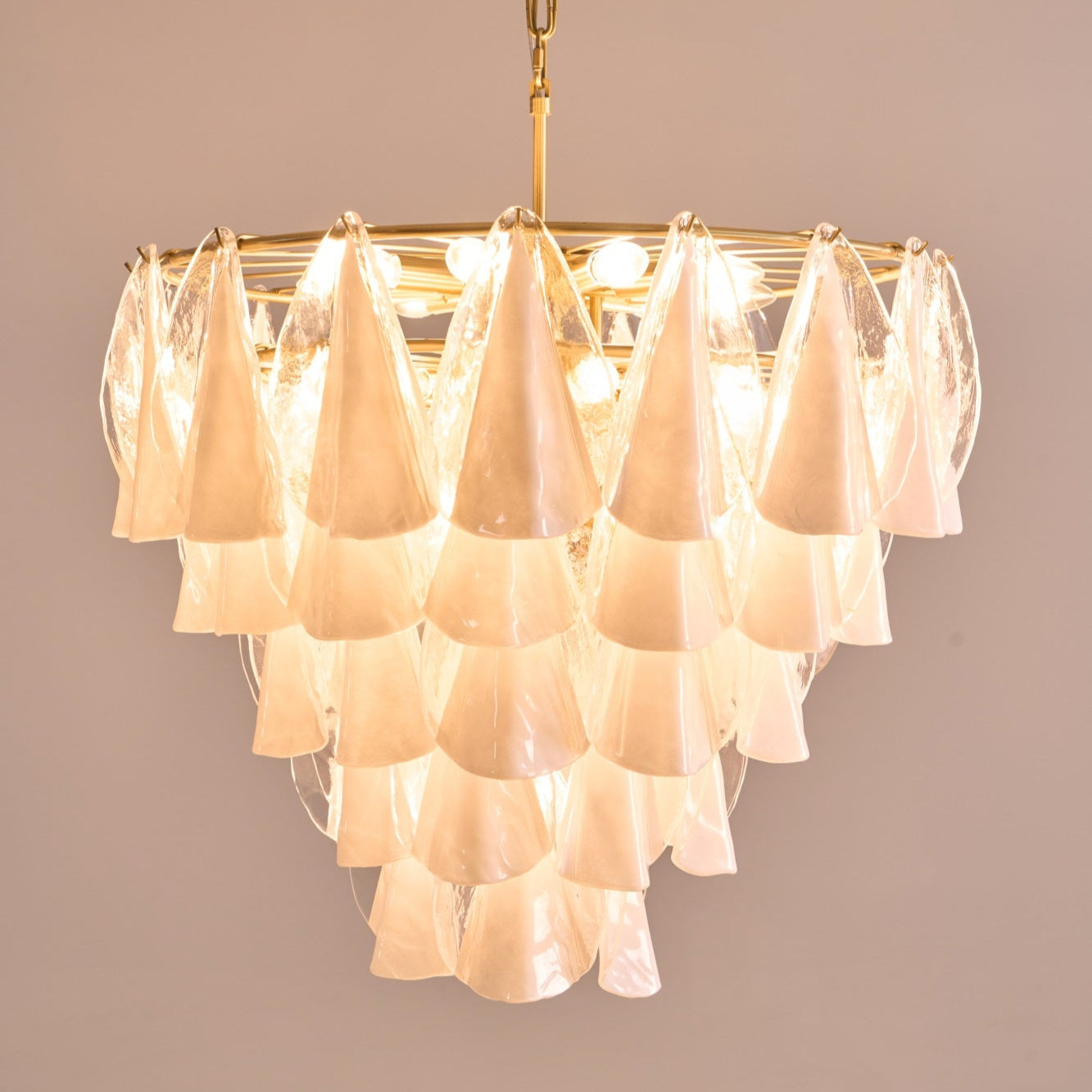 Aurora Chandelier White Leaf Glass Layered Modern